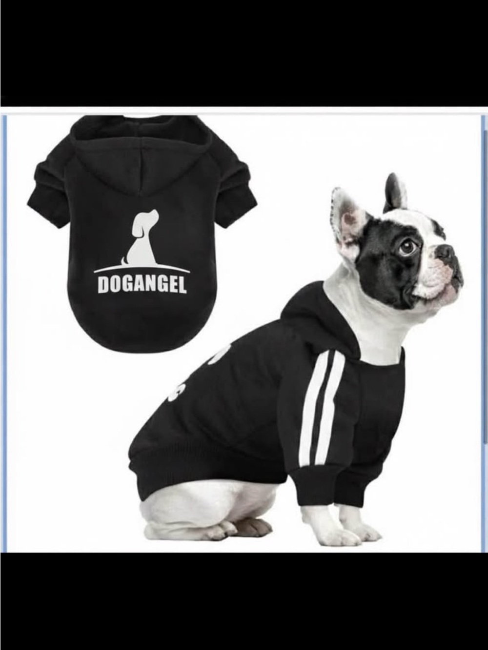 Angel Black Hoodie for Dogs with White Stripes (XL- for small dogs)